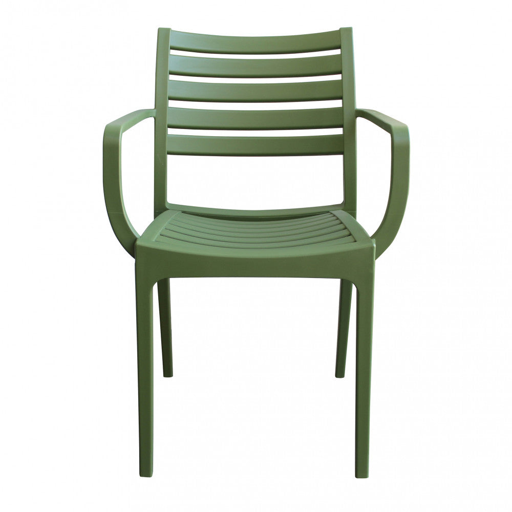 Poltrona Eveline color verde scuro in polipropilene con braccioli