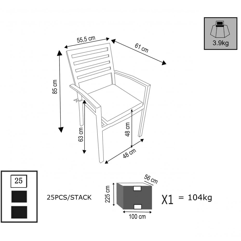 Poltrona Formentera Bianca con braccioli in alluminio e cuscino Taupe incluso, design moderno e antiruggine per esterni, misure e schema
