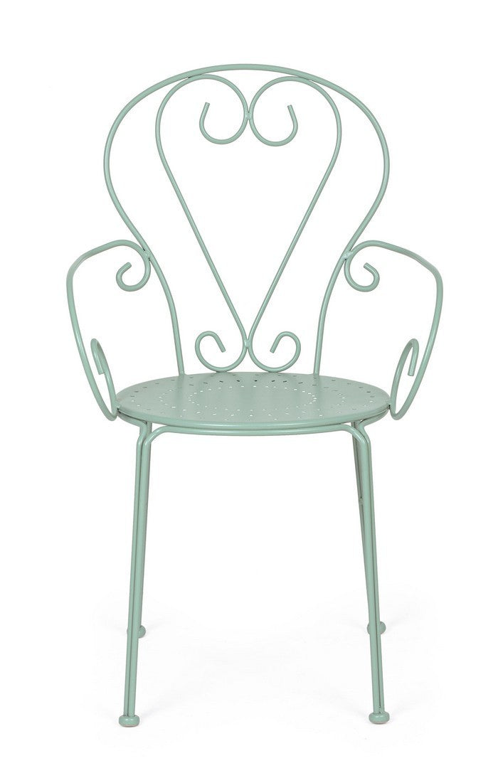 Poltrona da giardino in acciaio verniciato verde acqua con braccio