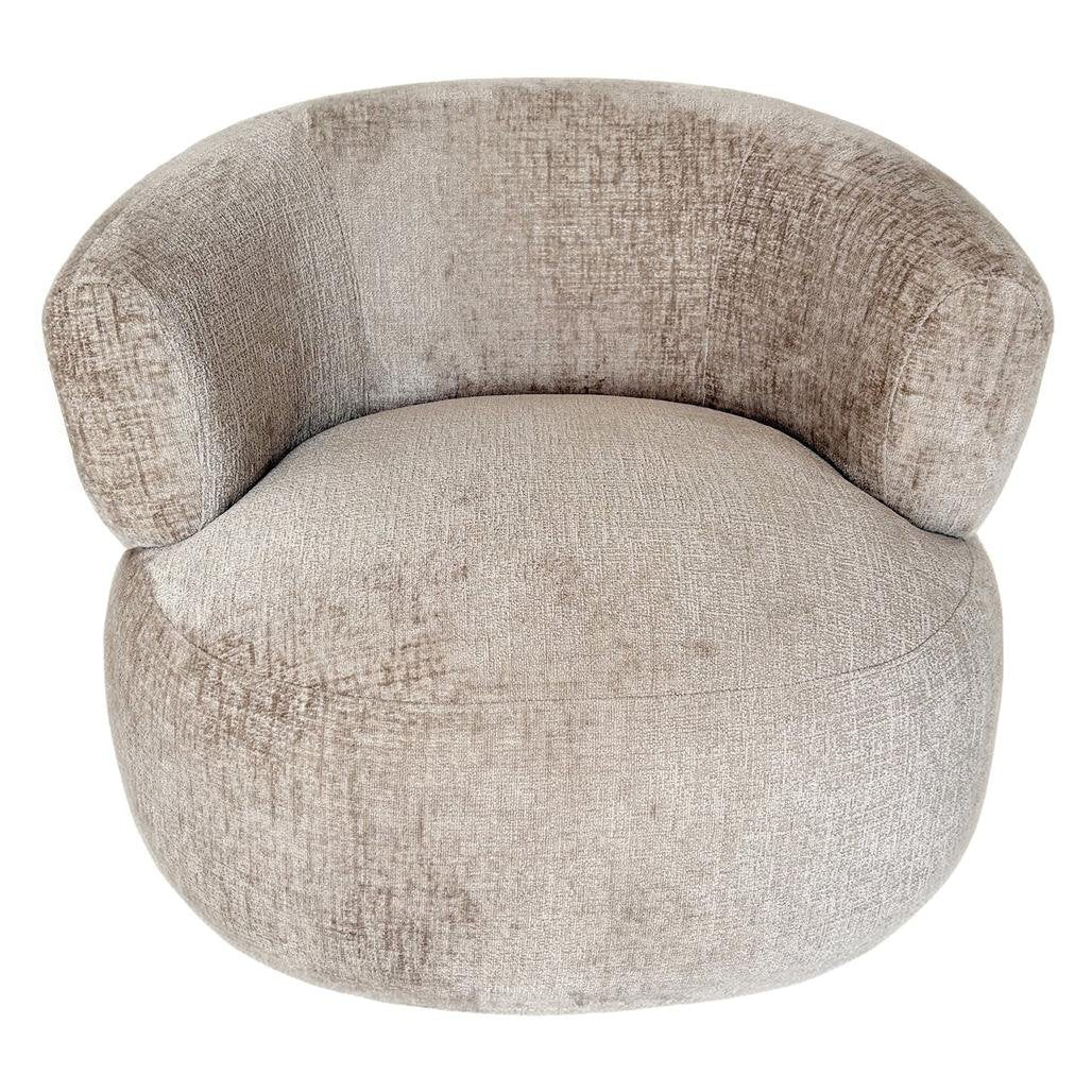 Poltrona girevole Cornel in ciniglia beige dalle forme tonde - NN-COR-UPH-ARM-BEI-323