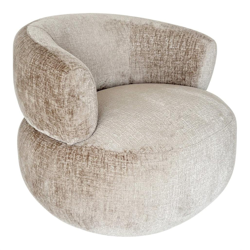 Poltrona girevole Cornel in ciniglia beige dalle forme tonde - NN-COR-UPH-ARM-BEI-323 - foto 2