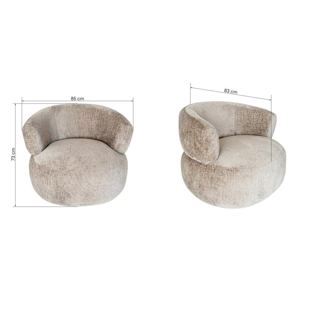 Poltrona girevole Cornel in ciniglia beige dalle forme tonde - NN-COR-UPH-ARM-BEI-323 - foto 3