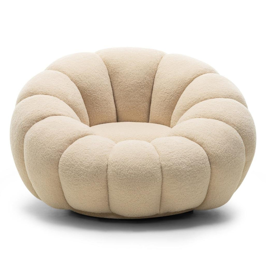 Poltrona girevole Loel in bouclé beige dalle forme tonde - NN-LOE-UPH-ARM-BEI-208