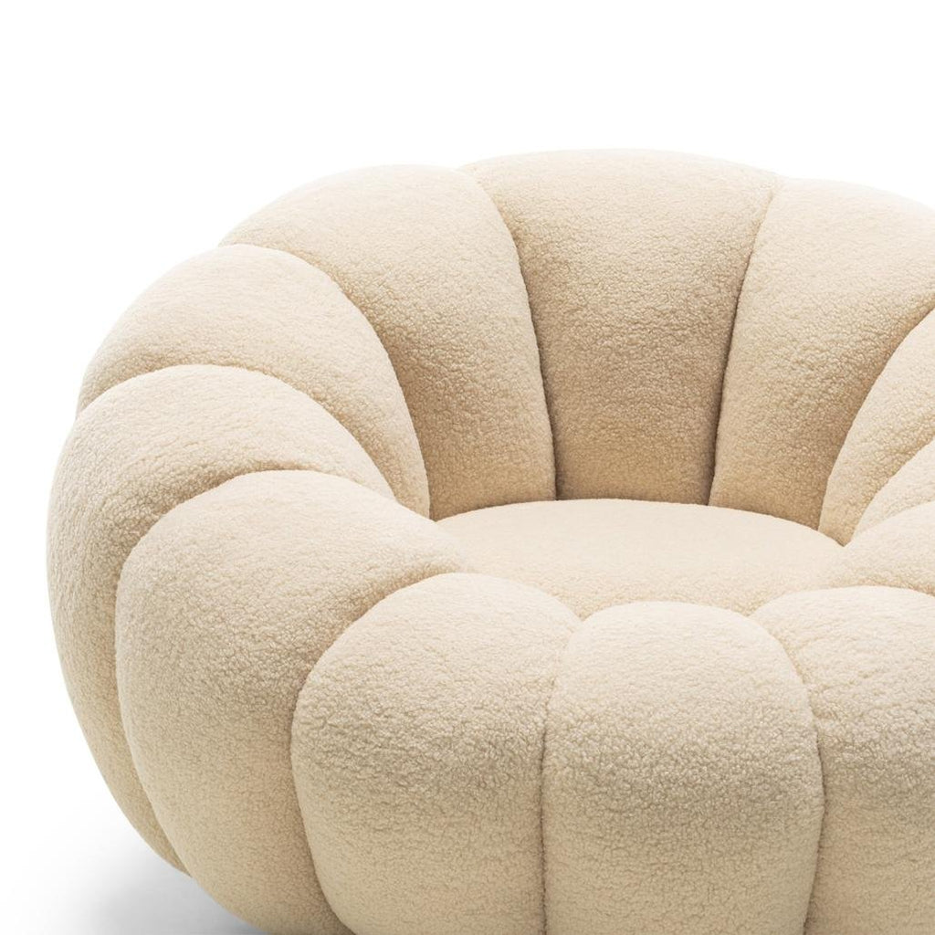 Poltrona girevole Loel in bouclé beige dalle forme tonde - NN-LOE-UPH-ARM-BEI-208 - foto 3