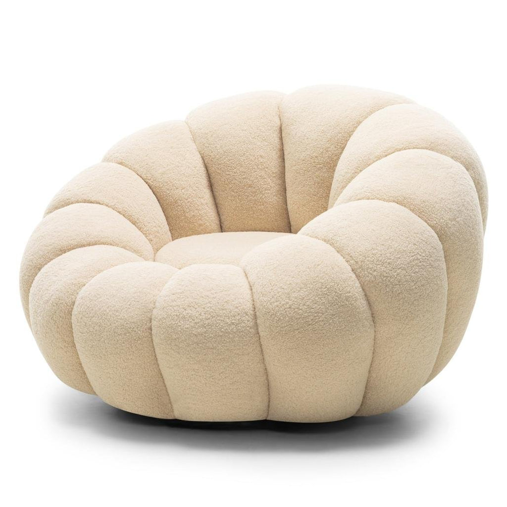 Poltrona girevole Loel in bouclé beige dalle forme tonde - NN-LOE-UPH-ARM-BEI-208 - foto 4