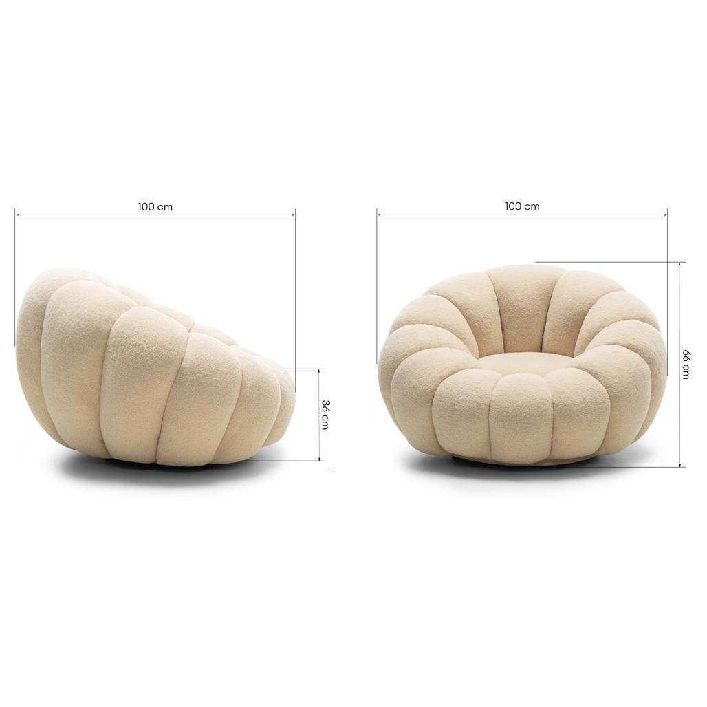 Poltrona girevole Loel in bouclé beige dalle forme tonde - NN-LOE-UPH-ARM-BEI-208 - foto 5
