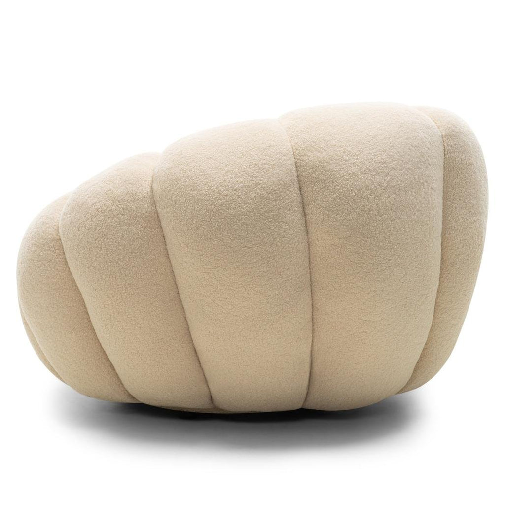 Poltrona girevole Loel in bouclé beige dalle forme tonde - NN-LOE-UPH-ARM-BEI-208 - foto 8