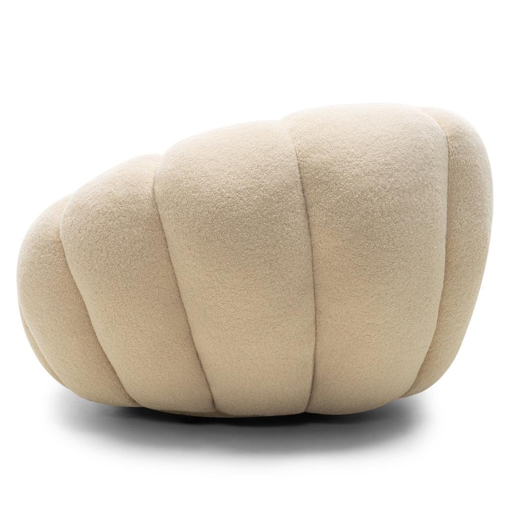 Poltrona girevole Loel in bouclé beige dalle forme tonde - NN-LOE-UPH-ARM-BEI-208 - foto 8