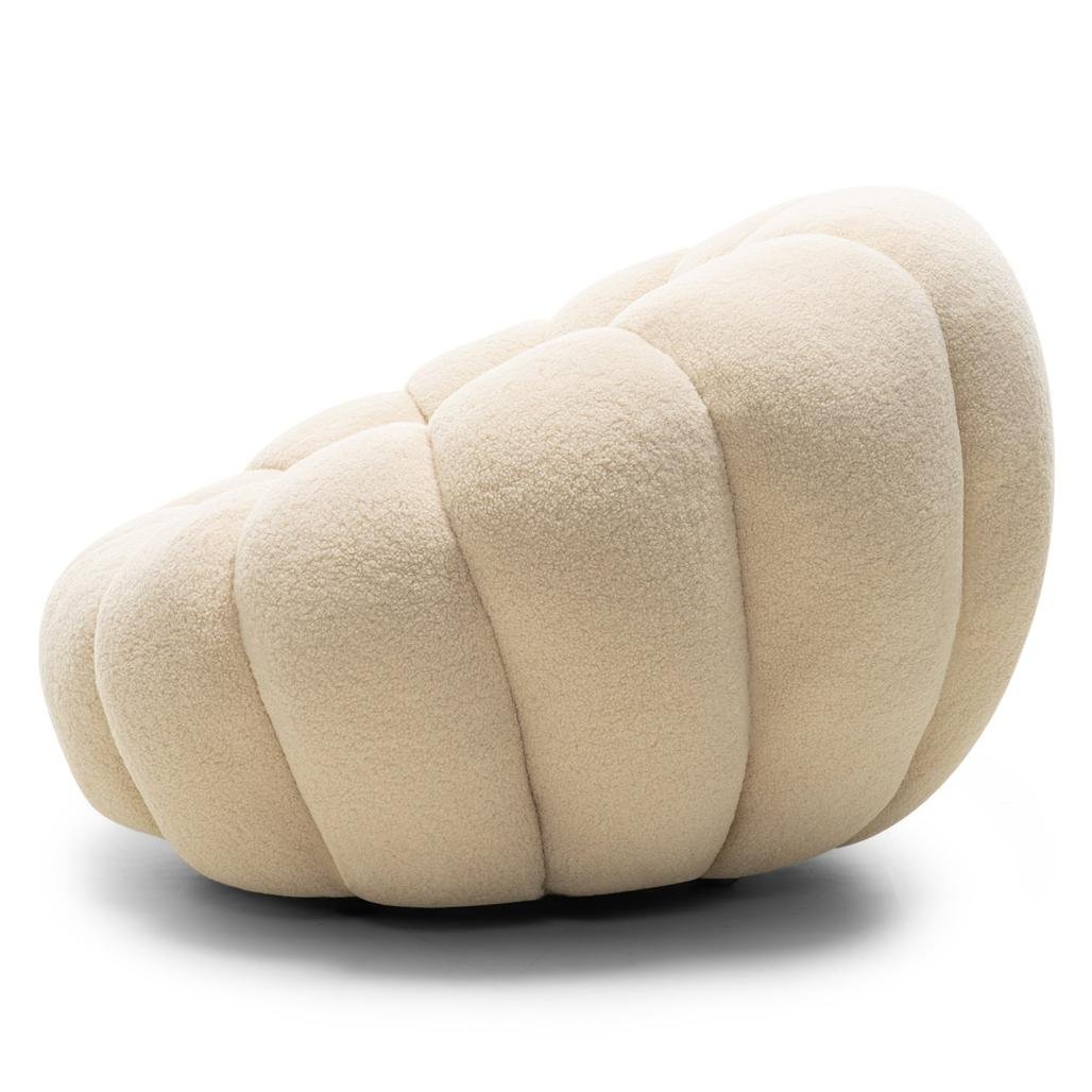Poltrona girevole Loel in bouclé beige dalle forme tonde - NN-LOE-UPH-ARM-BEI-208 - foto 9