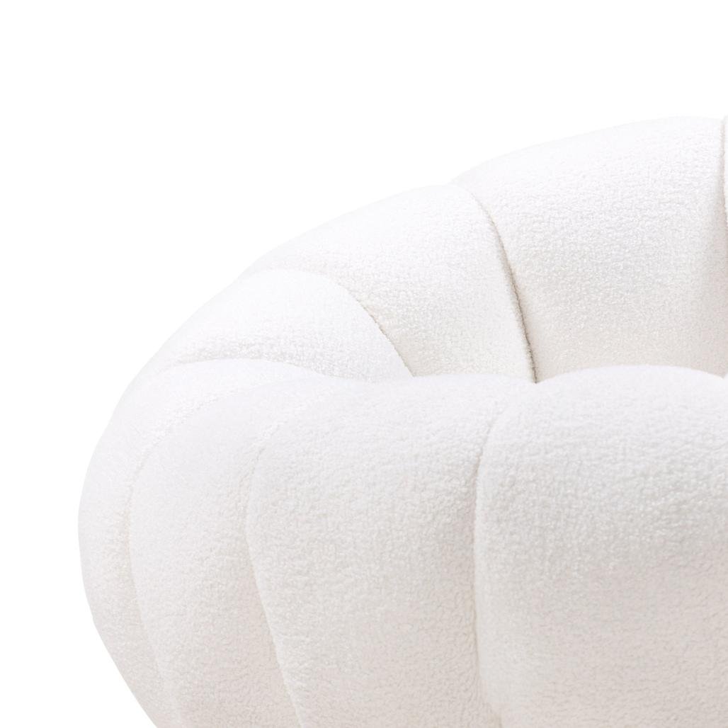 Poltrona girevole Loel in bouclé bianco dalle forme tonde - NN-LOE-UPH-ARM-OFFWHI-147 - foto 5