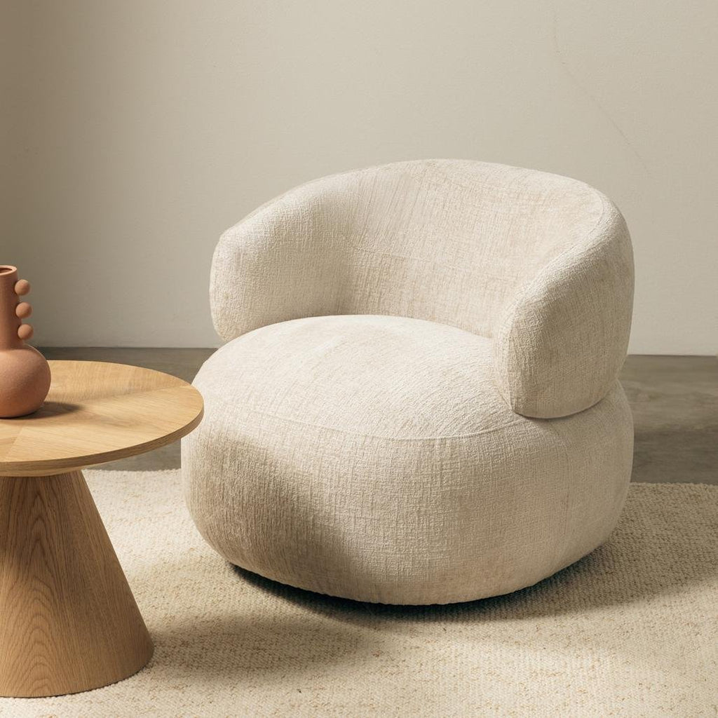 Poltrona girevole Oriel in ciniglia beige chiaro - NN-ORI-UPH-ARM-LIGBEI-228 - foto 2