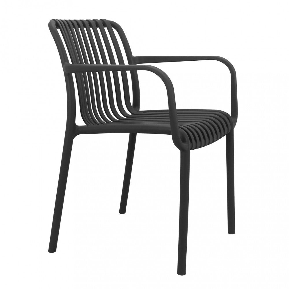 Poltrona Giuly colore Antracite in polipropilene, vista laterale su sfondo neutro.