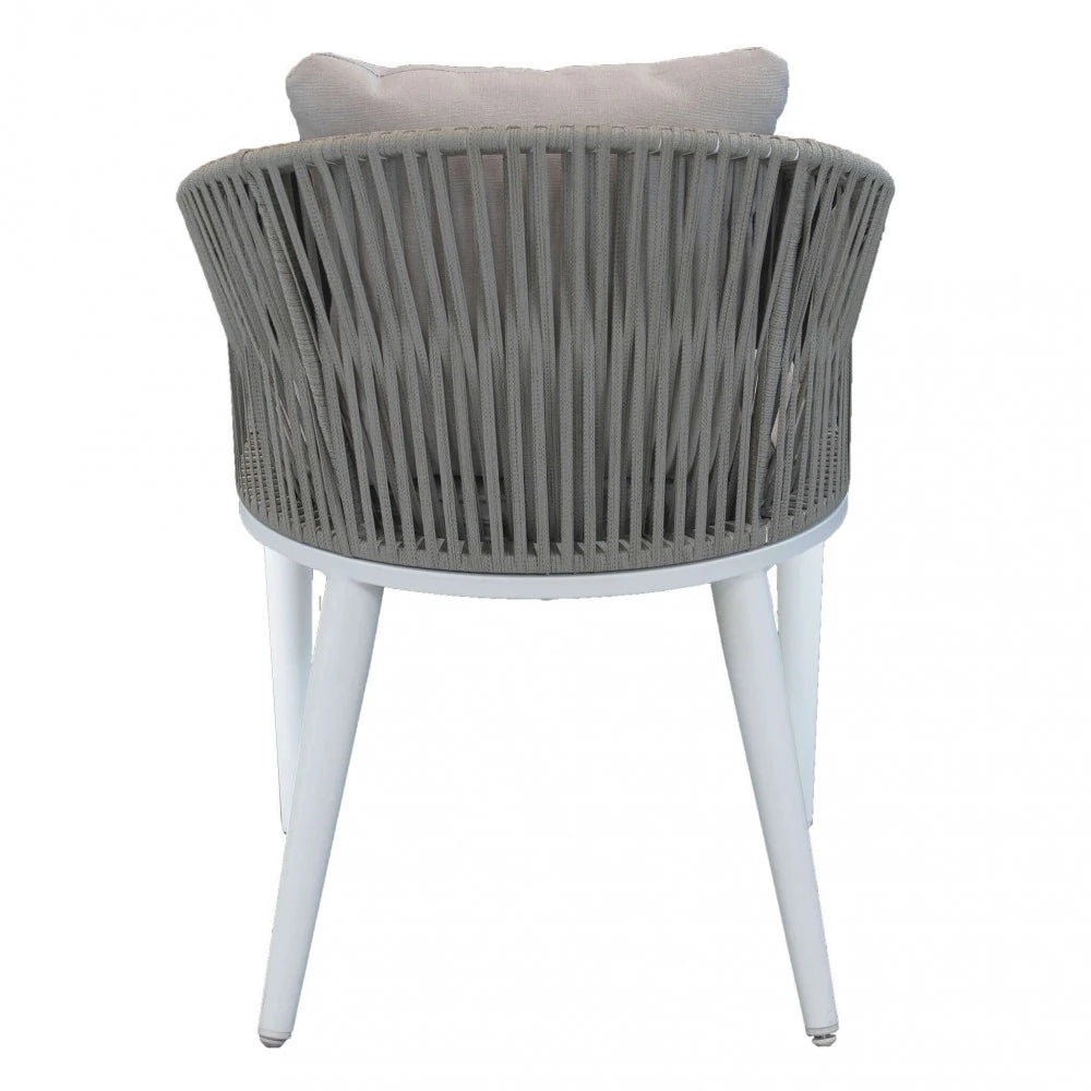 Poltrona Granada Grigia con intreccio in polyrattan e struttura in alluminio, cuscini sfumati, per salotto da esterno., vista posteriore