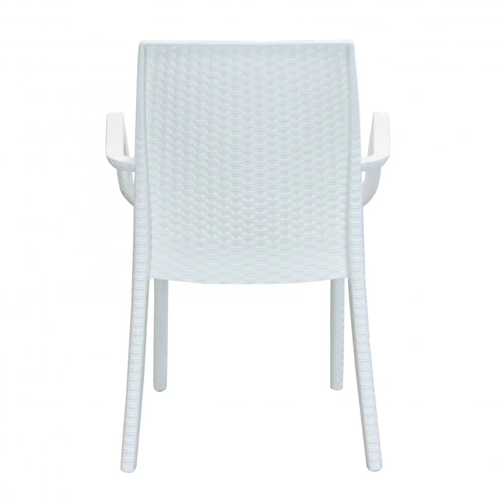 Poltrona Indiana in poly rattan bianco con braccioli, impilabile per esterni di design, vista posteriore