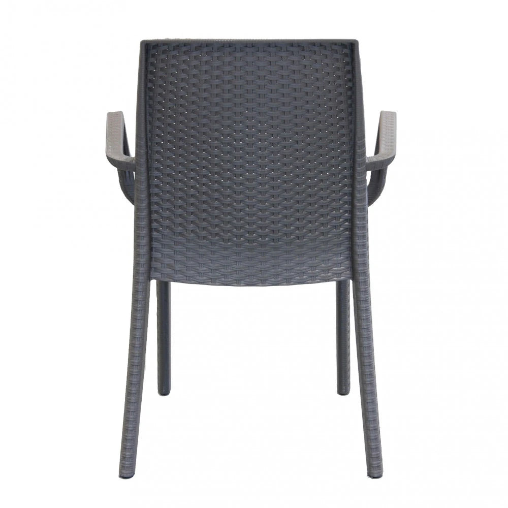 Poltrona Indiana in poly rattan tortora con braccioli, impilabile per esterni, vista posteriore