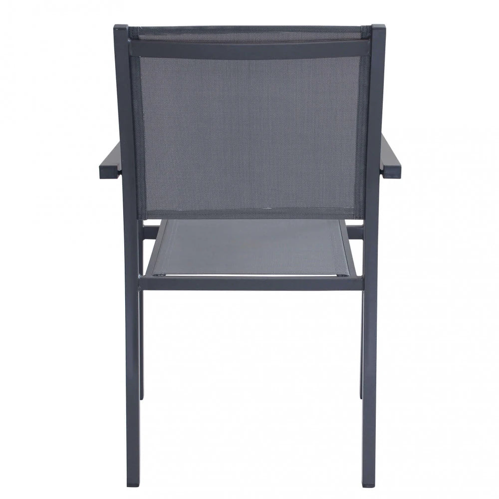 Poltrona Jamaica antracite impilabile con braccioli, in alluminio e textilene per giardino, vista posteriore