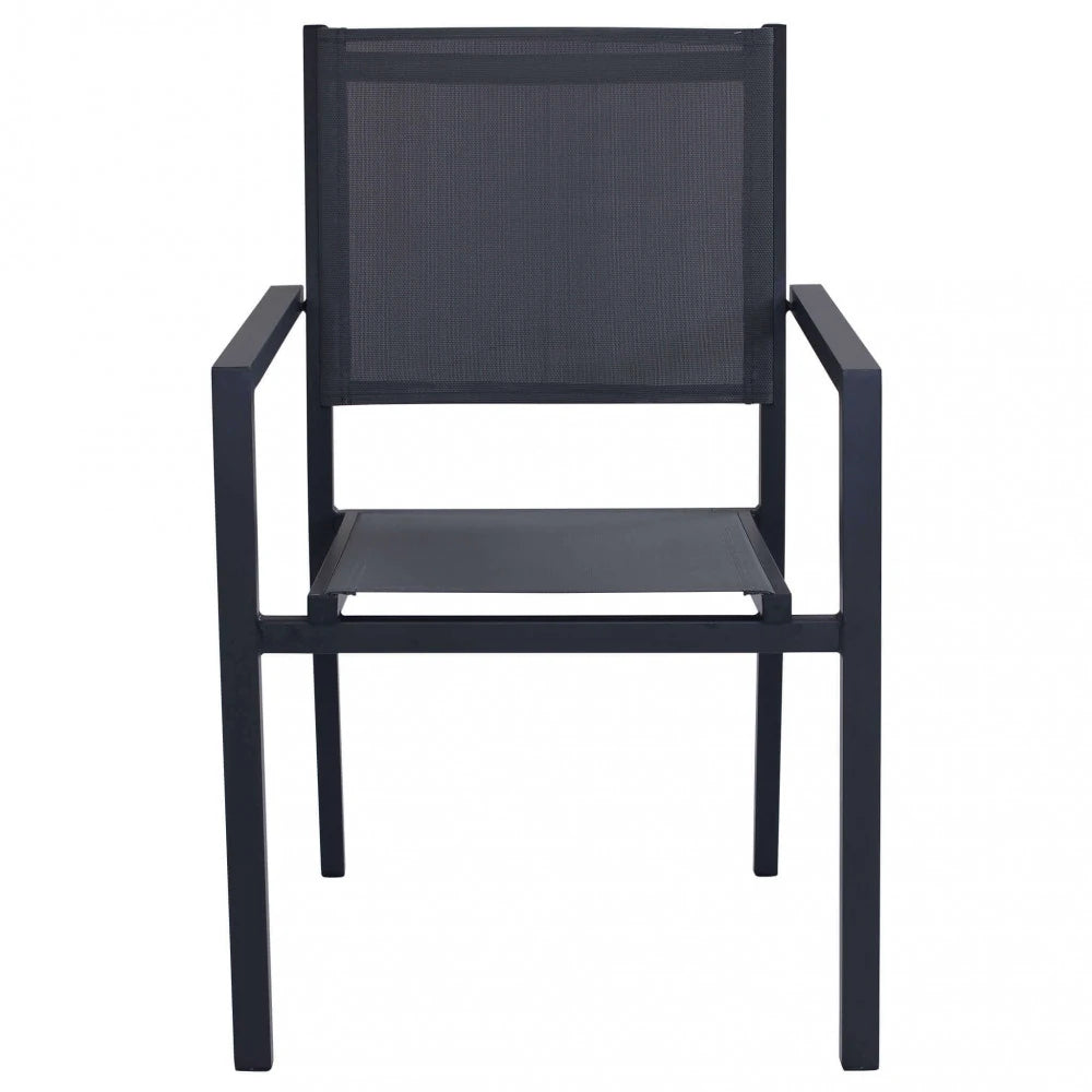 Poltrona Jamaica antracite impilabile con braccioli, in alluminio e textilene per giardino, vista frontale