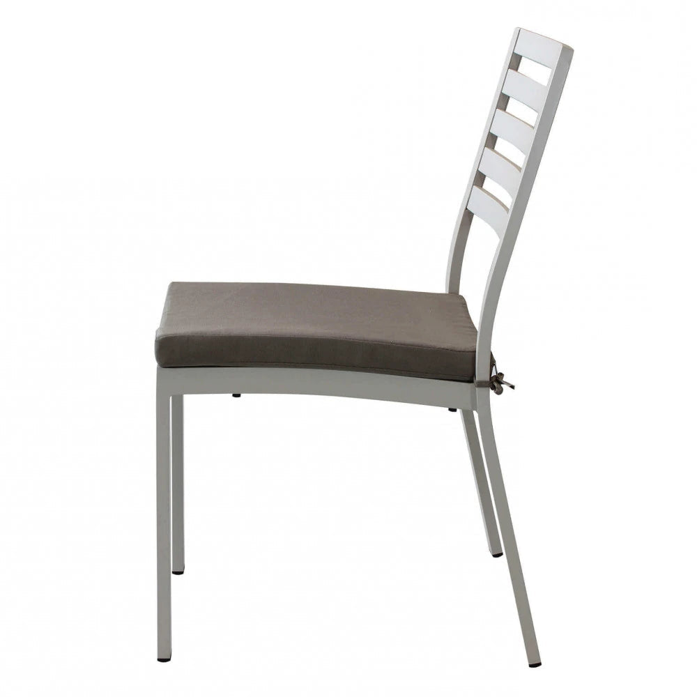 Poltrona Jamaica Tortora impilabile con struttura in alluminio e seduta in textilene, design versatile per esterni, Profilo sinistro