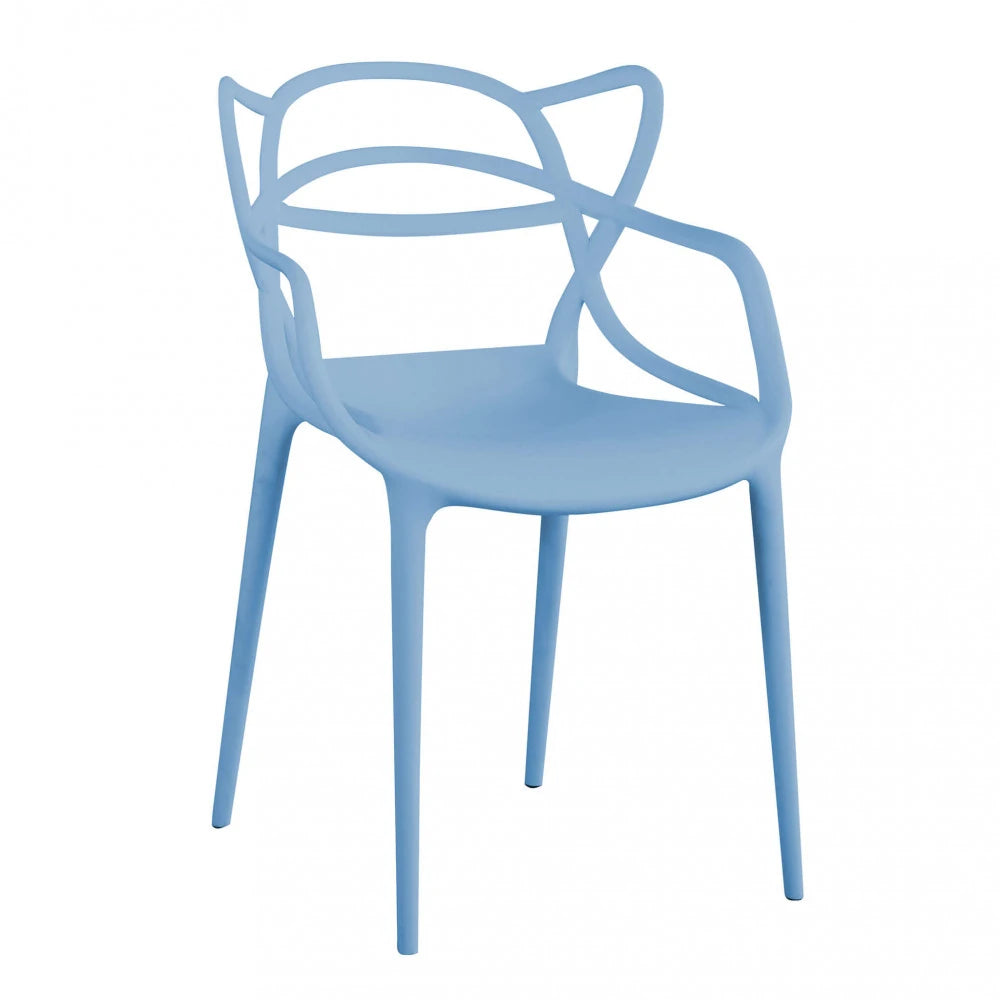 Poltrona moderna Lily Azzurra in Polipropilene con braccioli, design essenziale per spazi interni ed esterni