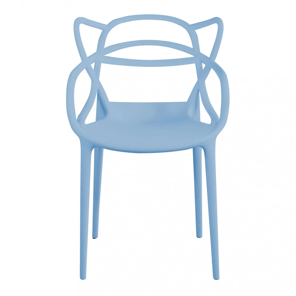 Poltrona moderna Lily Azzurra in Polipropilene con braccioli, design essenziale per spazi interni ed esterni Vista Frontale