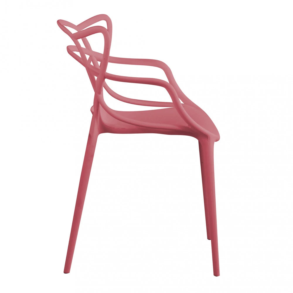 Poltrona moderna Lily Rossa in Polipropilene con braccioli, ideale per cucina o ufficio, vista laterale