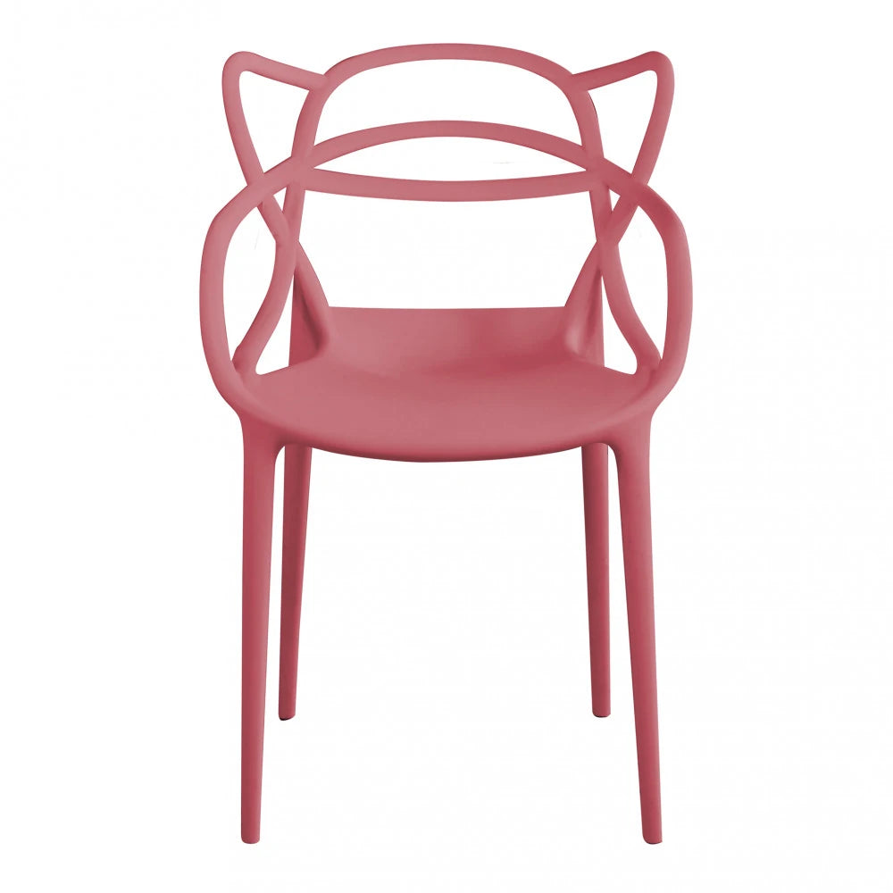 Poltrona moderna Lily Rossa in Polipropilene con braccioli, ideale per cucina o ufficio, panoramica frontale