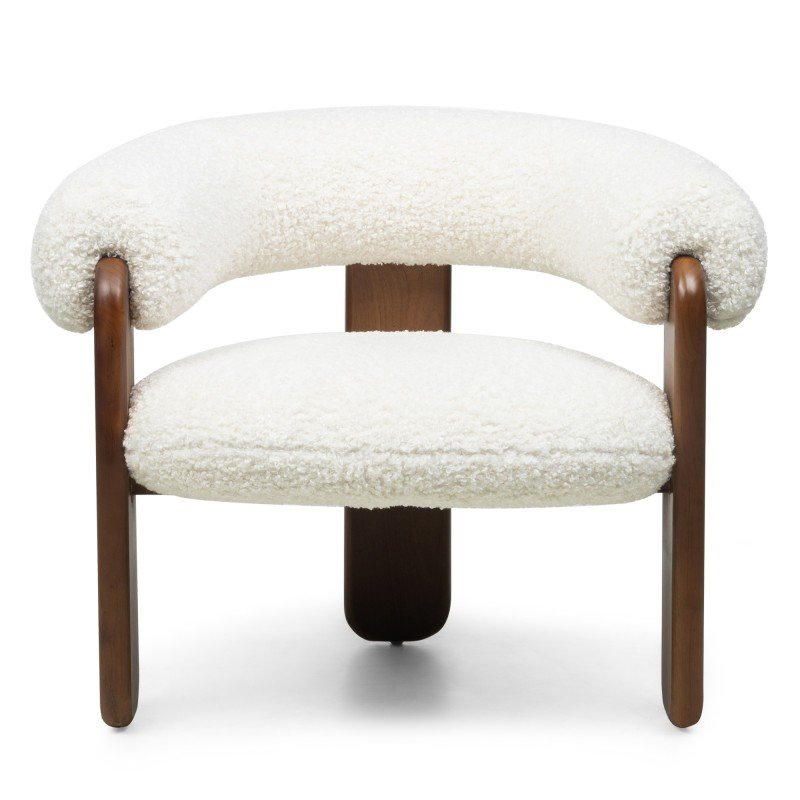Poltrona Lole in bouclé crema con gambe in frassino noce - NN-LOL-UPH-ARM-CRE-650