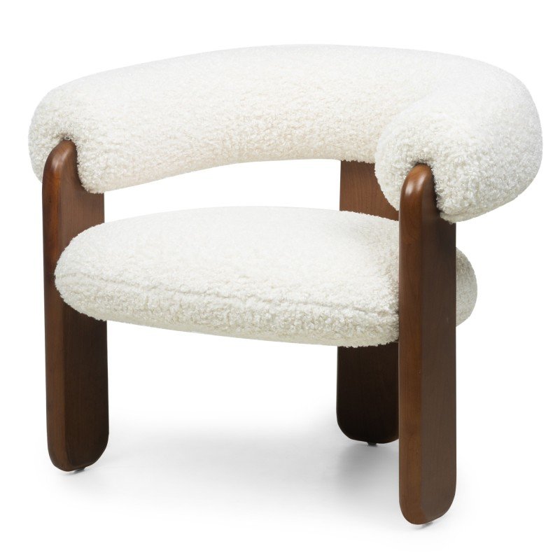 Poltrona Lole in bouclé crema con gambe in frassino noce - NN-LOL-UPH-ARM-CRE-650 - foto 4