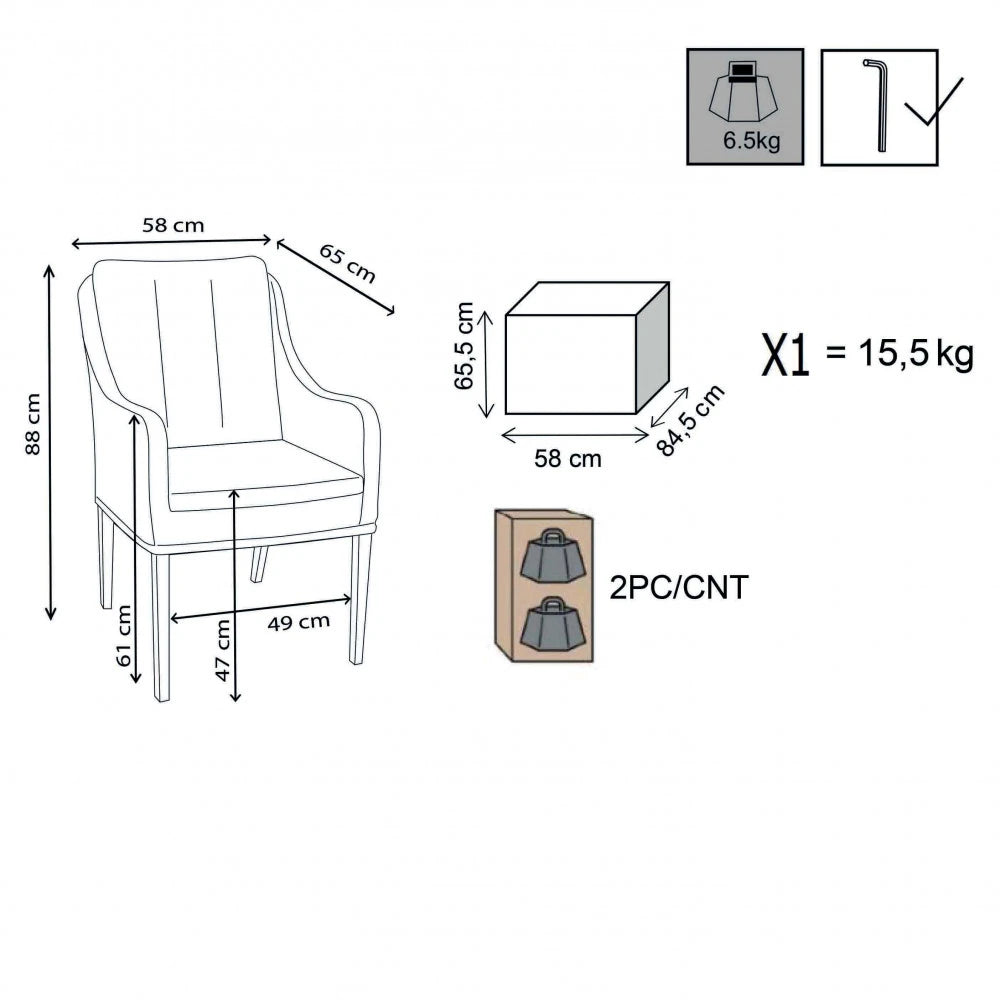 Poltrona Malesia impilabile con braccioli in alluminio e seduta in textilene, design moderno, schema e misure