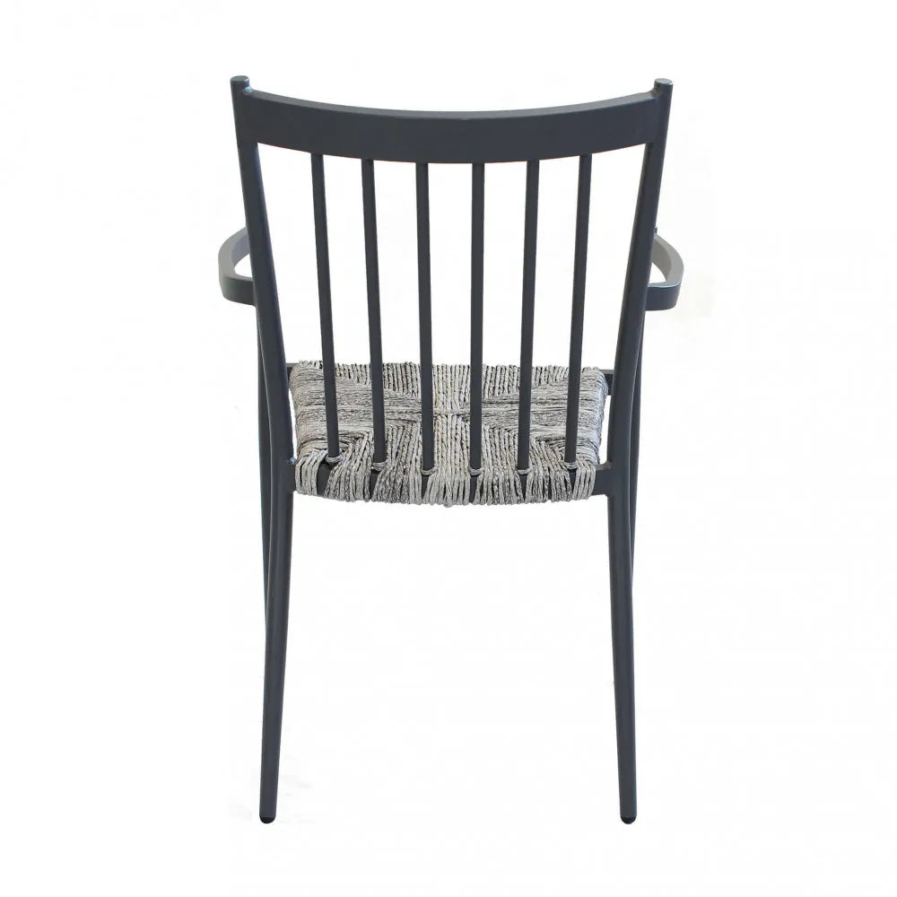 Poltrona Martinica impilabile antracite con braccioli, in alluminio e textilene, vista posteriore