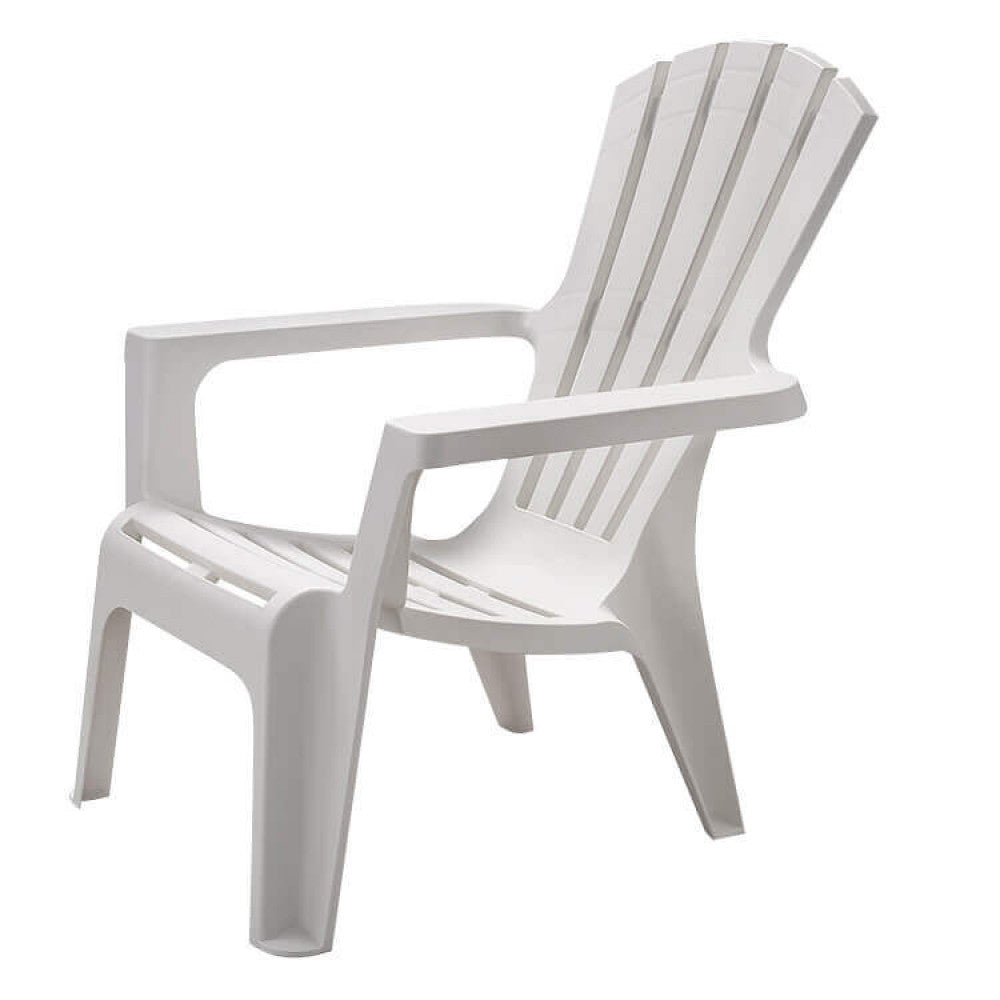 Profilo laterale della poltrona Maryland in polipropilene bianco, mostrando l'inclinazione ergonomica della seduta.
