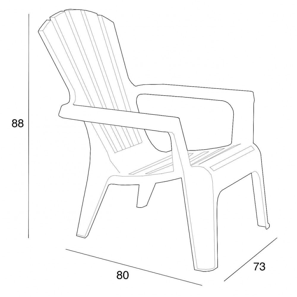 Disegno tecnico della poltrona Maryland con quote dimensionali: altezza 88 cm, profondità 80 cm e larghezza 73 cm.