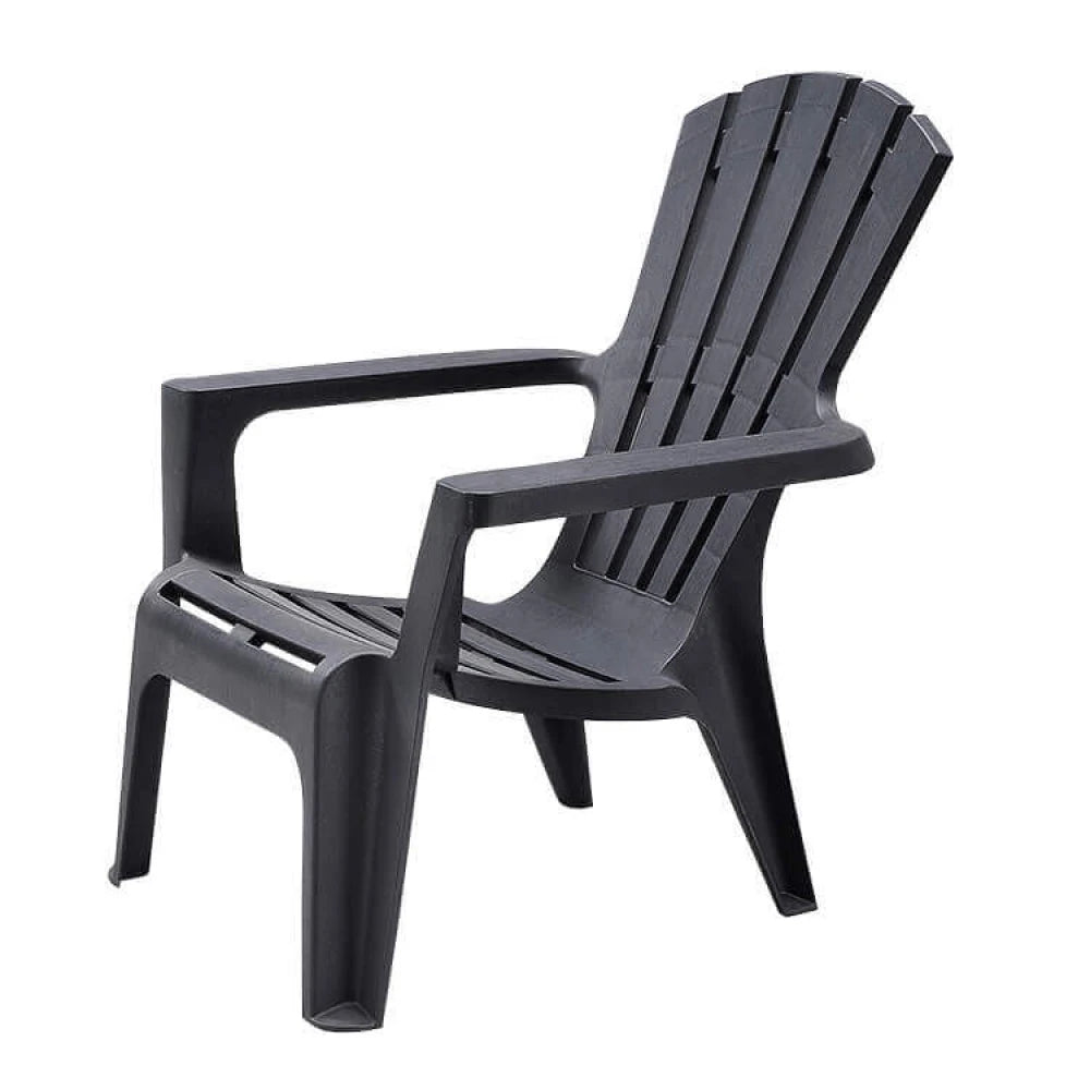 Poltrona Maryland in Polipropilene Nero in stile resort, impilabile e robusta per giardino e terrazza, vista laterale