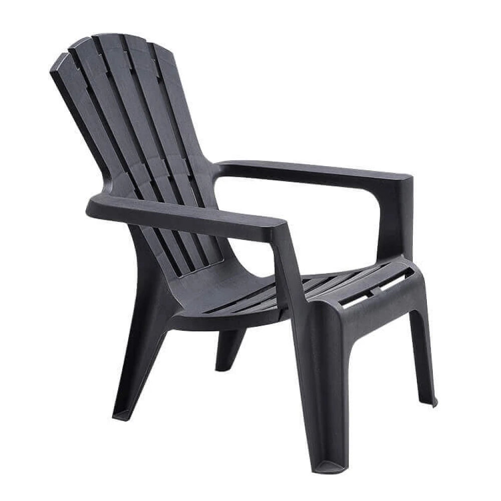 Poltrona Maryland in Polipropilene Nero in stile resort, impilabile e robusta per giardino e terrazza.