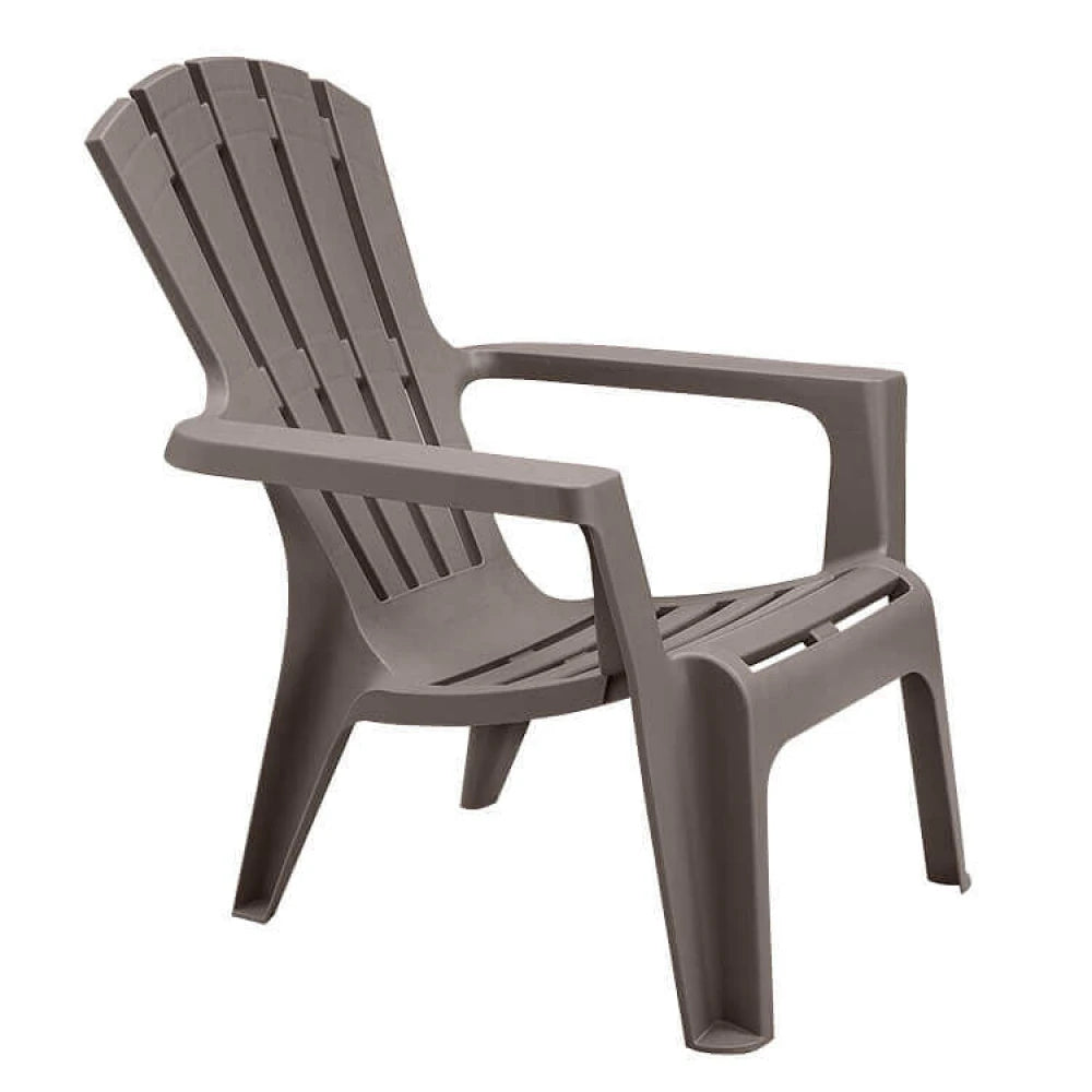 Poltrona Maryland in Polipropilene Taupe in stile resort, impilabile e robusta per giardino e terrazza.