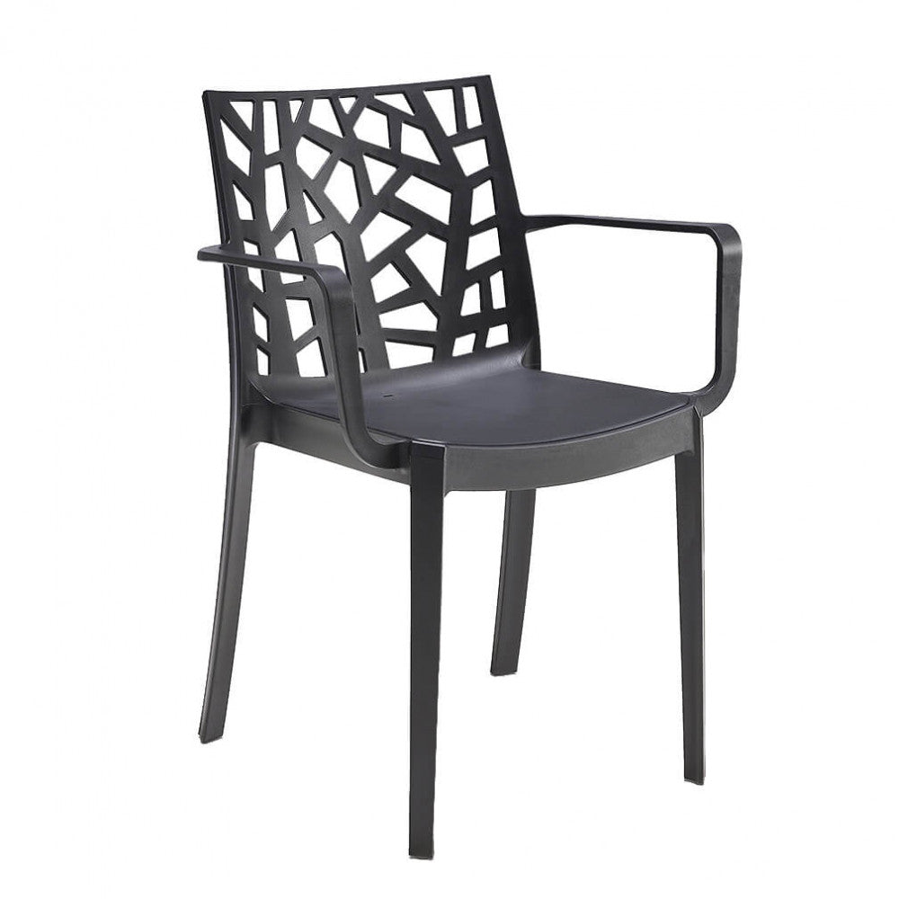 Poltrona Matrix impilabile color antracite, in polipropilene con tappi antiscivolo.