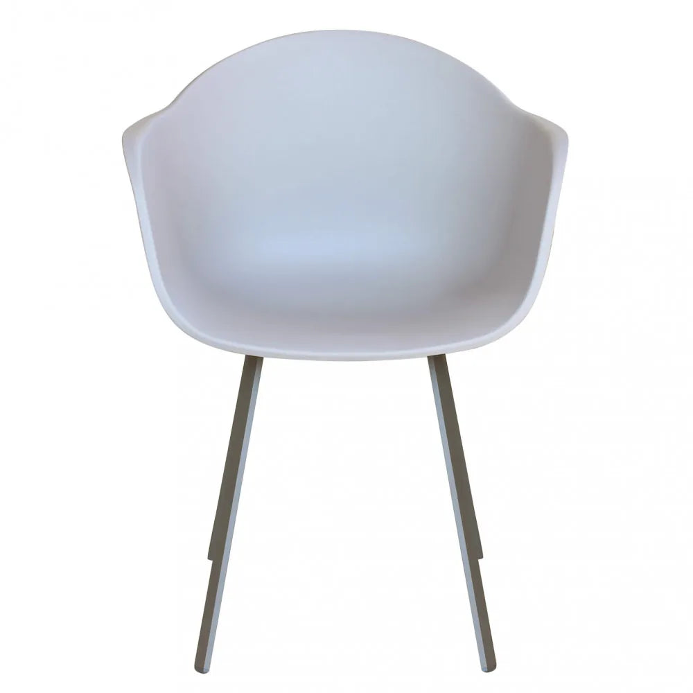 Poltrona Maui color taupe in alluminio e polipropilene, sedia impilabile per esterni, vista frontale