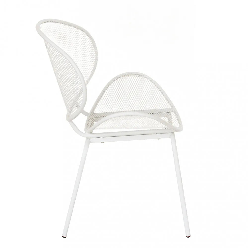 Poltrona Midway bianca in alluminio e textilene, impilabile, per esterni, vista laterale