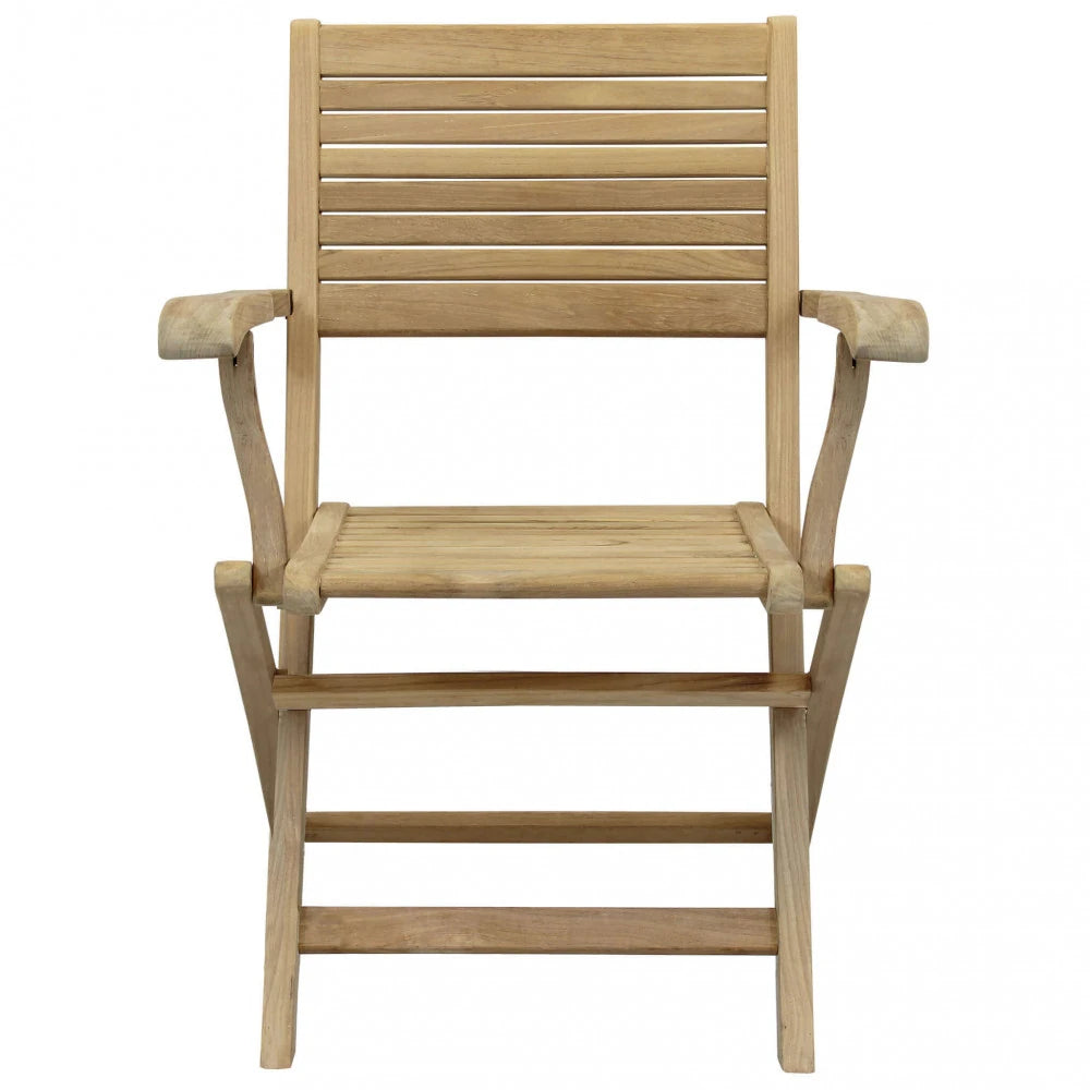 Poltrona Mirage pieghevole con braccioli, seduta  e telaio in legno di teak, vista frontale