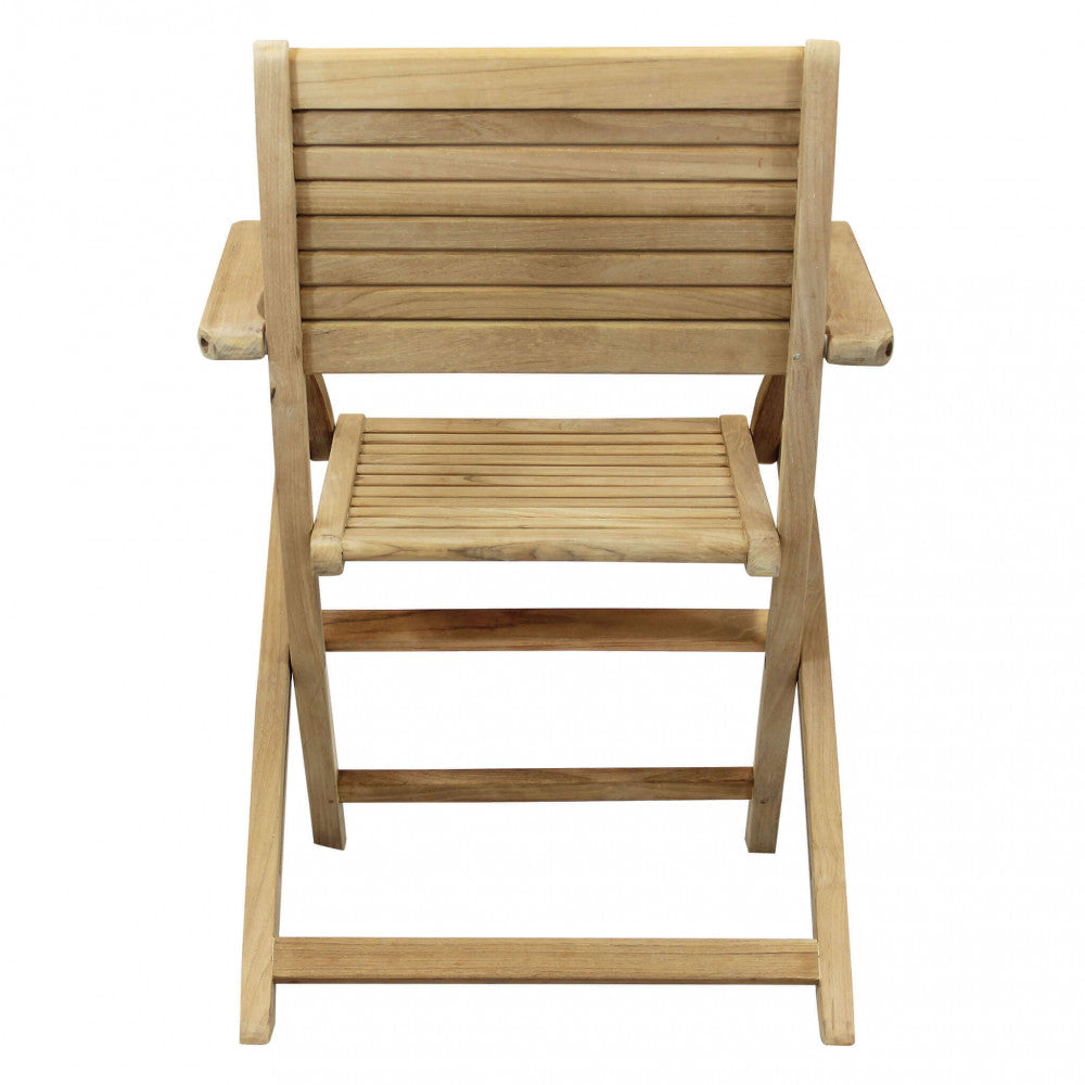 Vista posteriore della poltrona Mirage in legno teak, che illustra il design pulito e la robustezza dello schienale.
