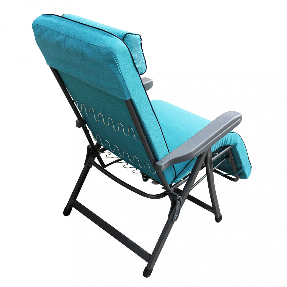 Vista posteriore della poltrona relax che mostra il sistema di sospensione elastica del tessuto.