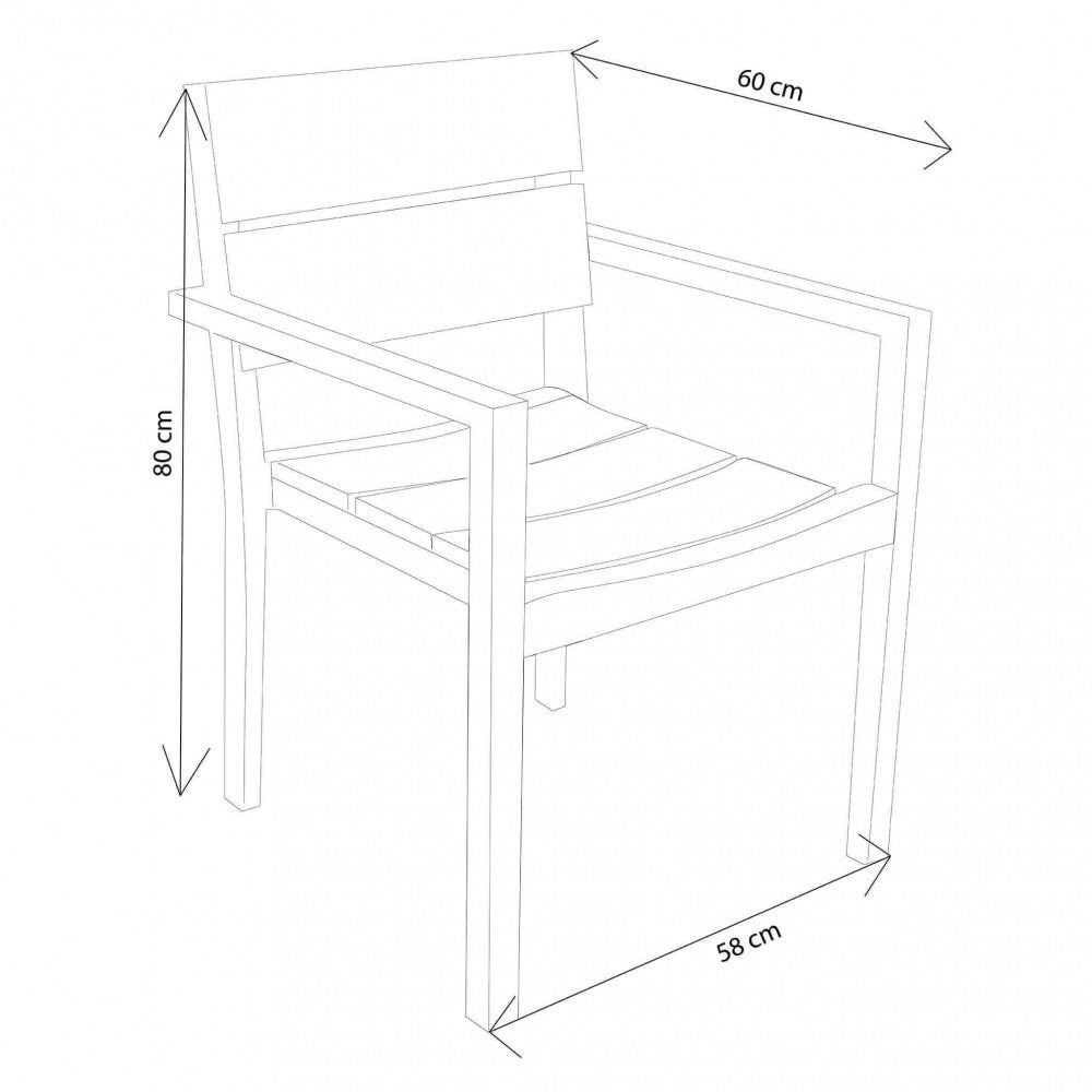 Disegno tecnico della Poltrona Parker con quote dimensionali: larghezza 60 cm, profondità 58 cm e altezza 80 cm.