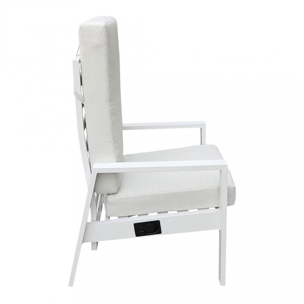 Poltrona reclinabile da giardino Giacarta bianca in alluminio con cuscino.