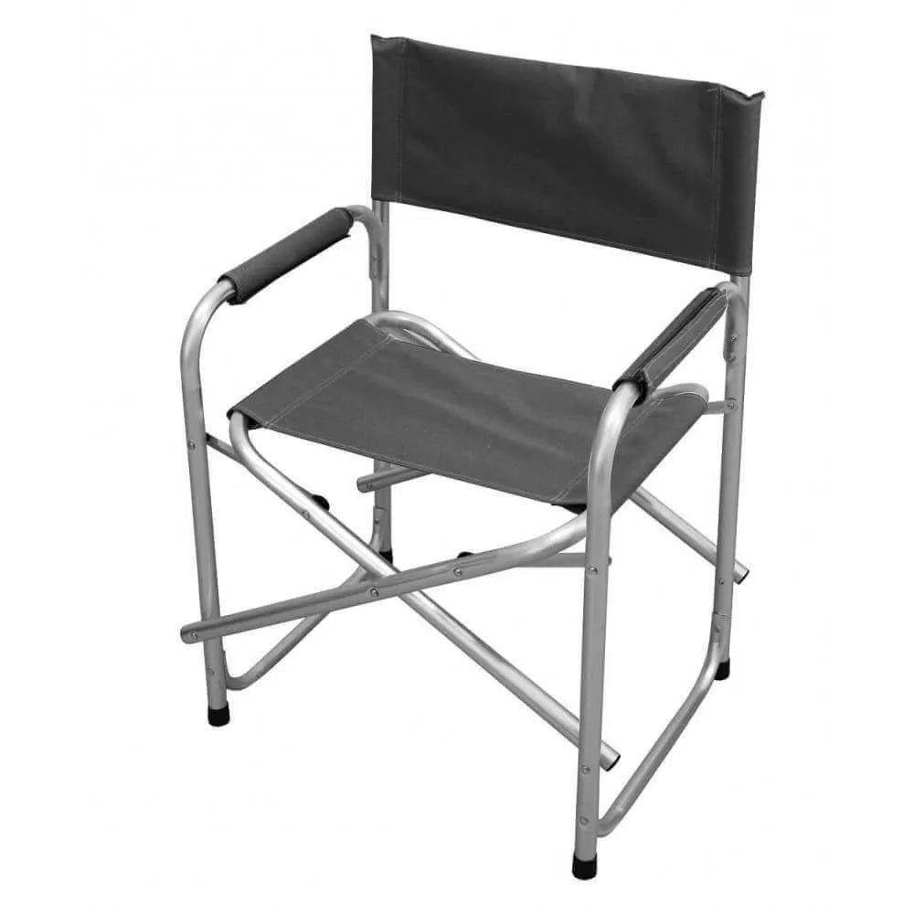 Poltrona regista pieghevole in alluminio e textilene grigio per giardino, vista laterale