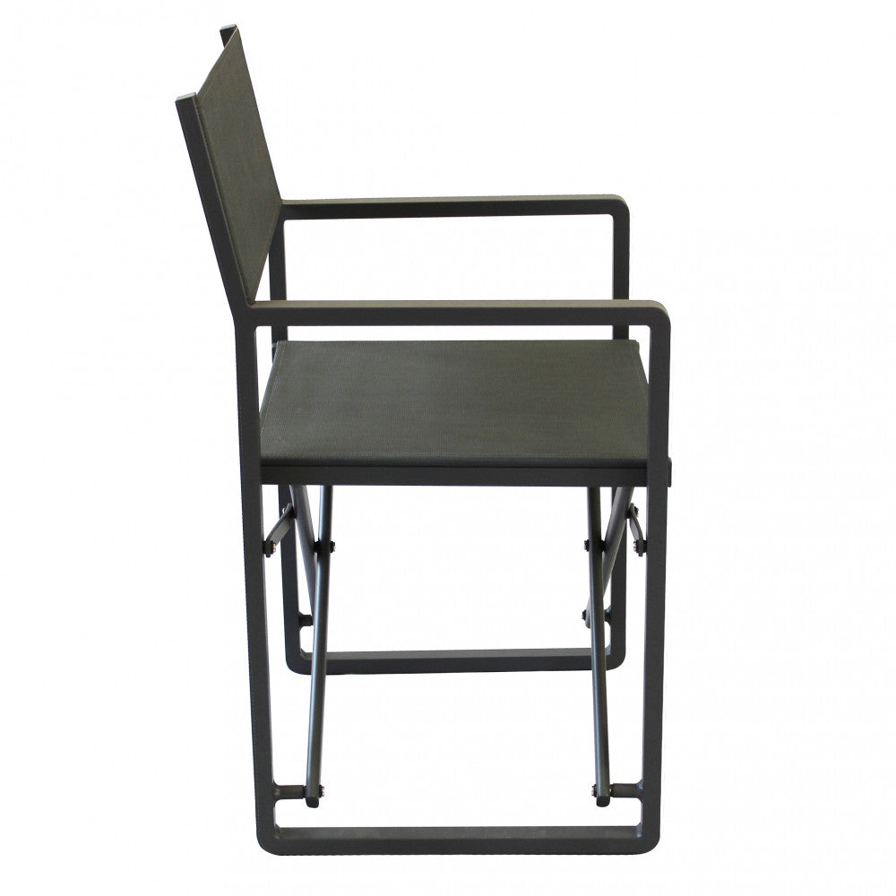 Poltrona Regista Larissa color antracite, con struttura in alluminio e seduta in textilene.