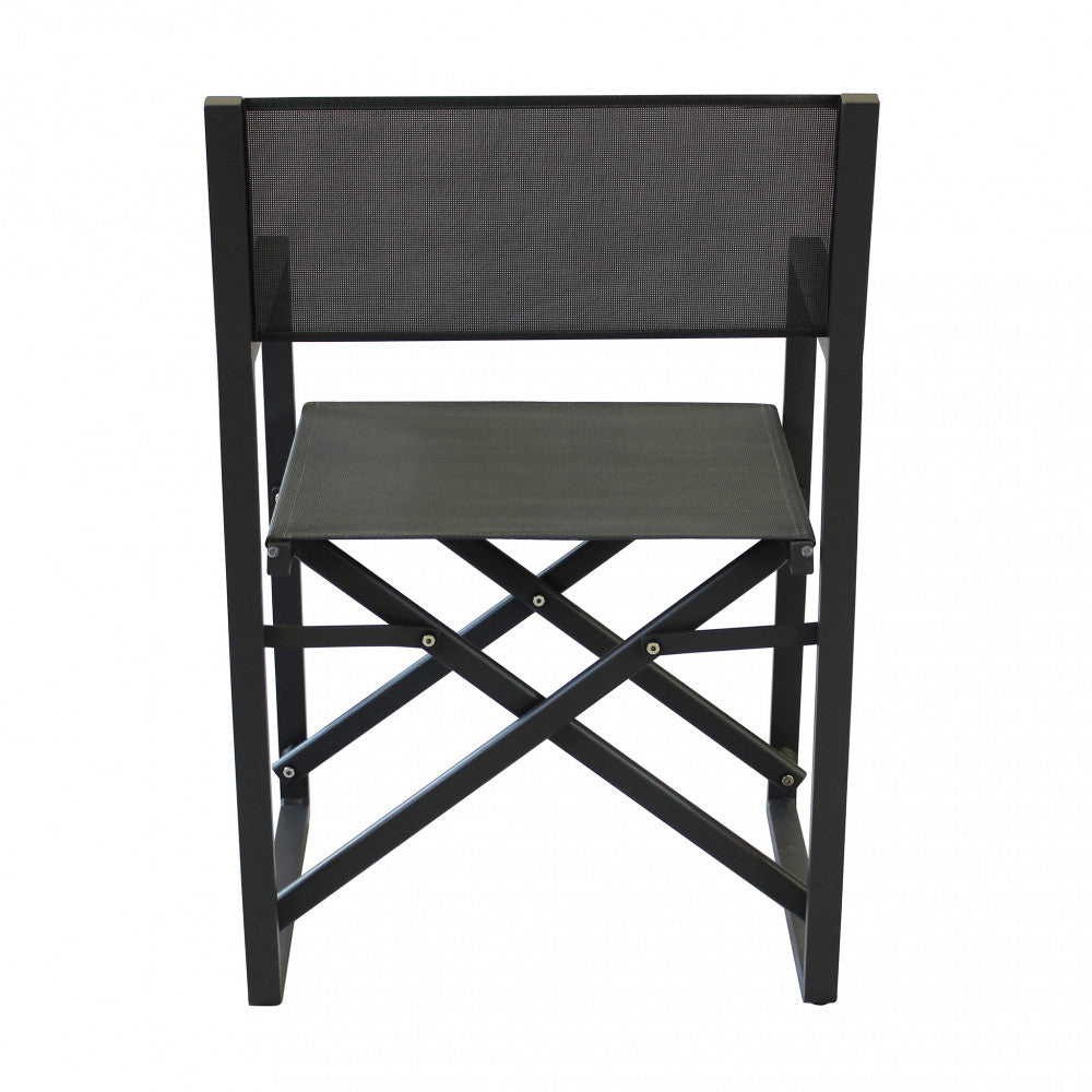 Dettaglio del textilene e della struttura in alluminio della poltrona Regista Larissa.