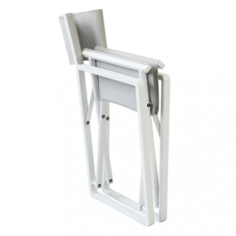 Poltrona Regista Larissa color bianco, con struttura in alluminio e seduta in textilene.