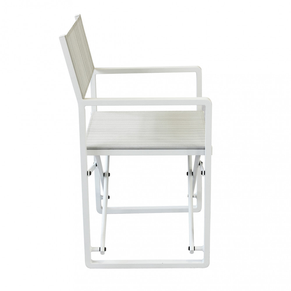 Poltrona Regista Larissa color bianco, con struttura in alluminio e seduta in textilene.