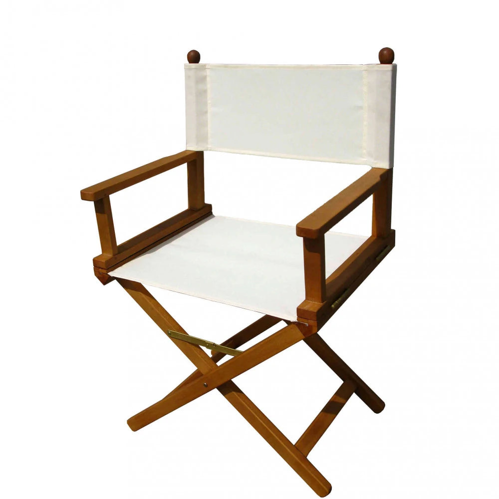 Poltrona Regista Tarantino pieghevole in Legno di Acacia massiccio e tessuto poliestere Ecrù, design elegante per esterni, vista laterale