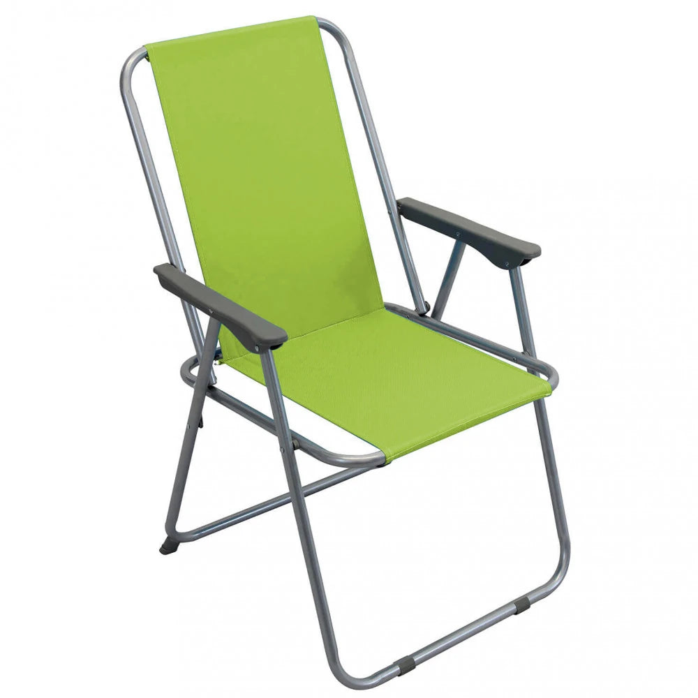 Poltrona Relax Alta Pieghevole Verde Lime con struttura in metallo e tessuto Oxford 600D, ideale per campeggio.